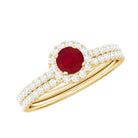 Natural Ruby Wedding Engagement Ring Set with Diamond AAA - Rosec Jewels
