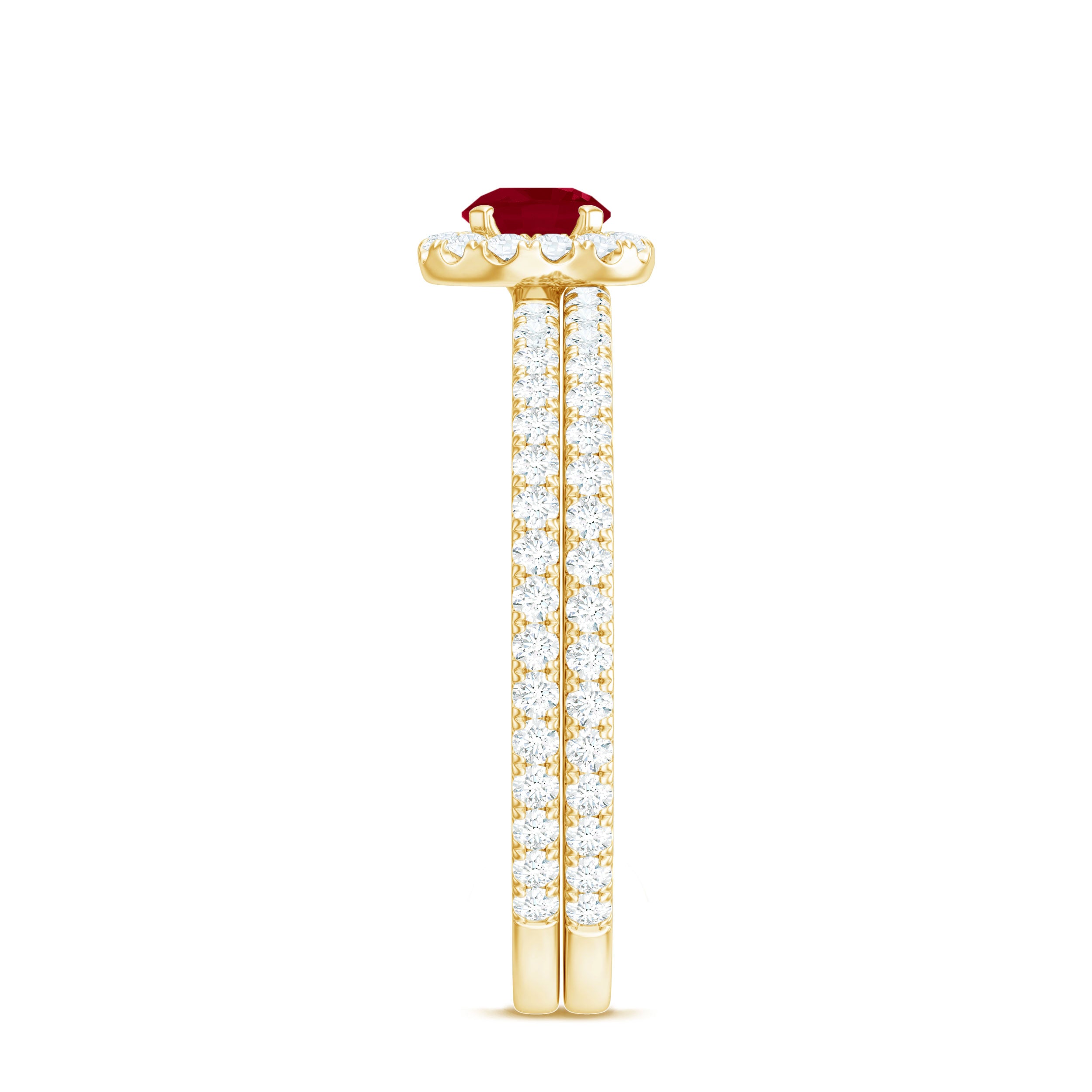 Rosec Jewels-Natural Ruby Wedding Engagement Ring Set with Diamond