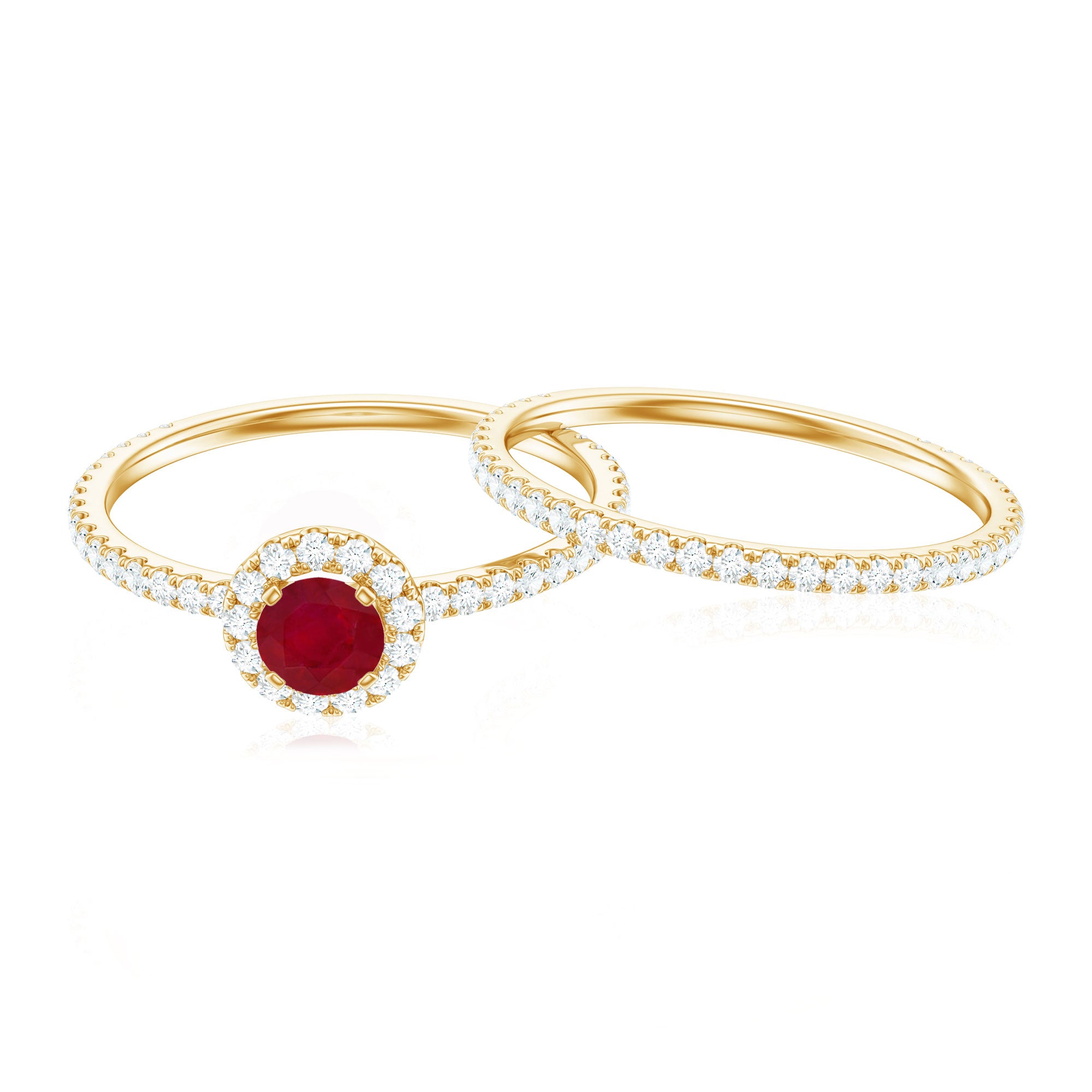 Rosec Jewels-Natural Ruby Wedding Engagement Ring Set with Diamond