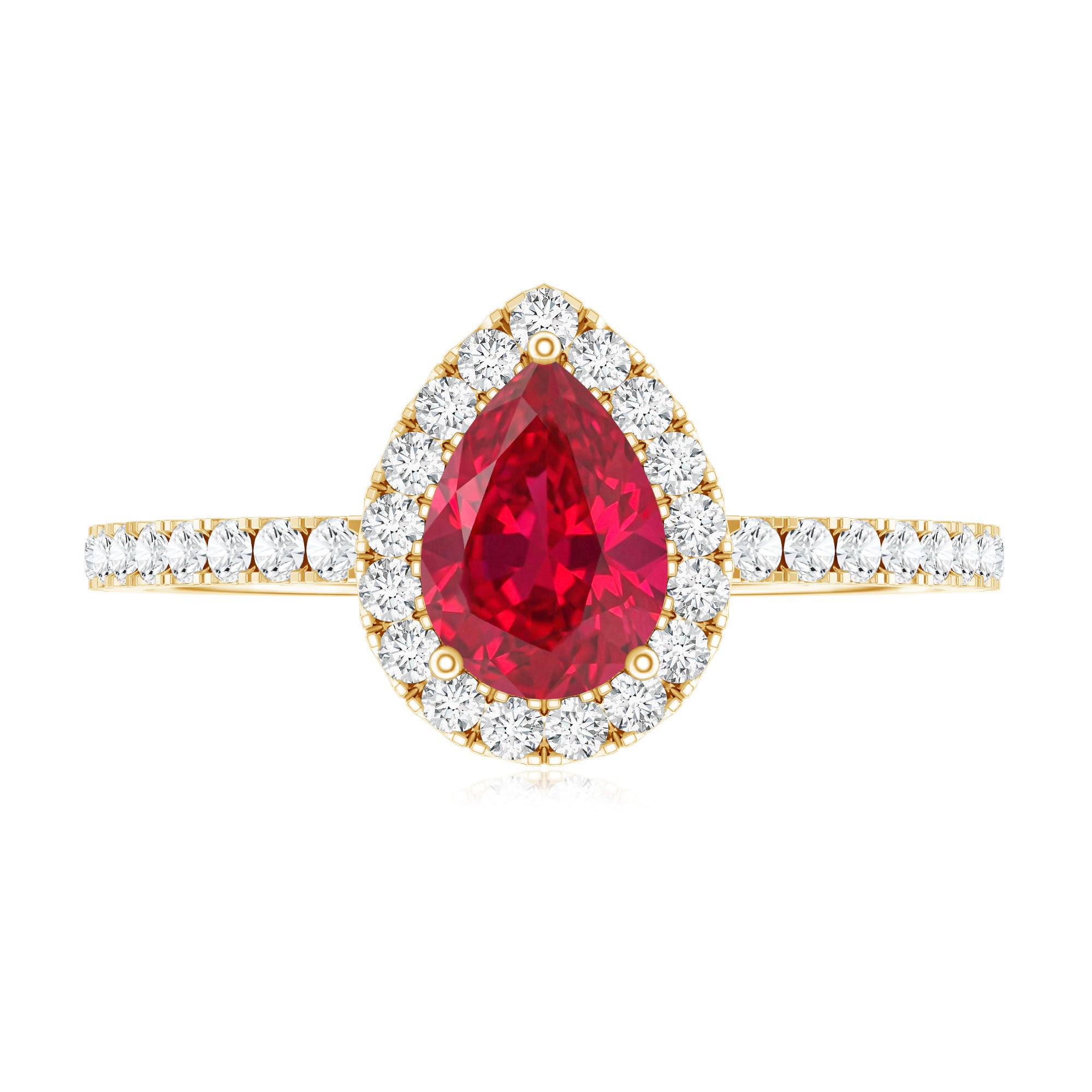 Rosec Jewels-Lab Created Ruby Teardrop Halo Engagement Ring with Diamond