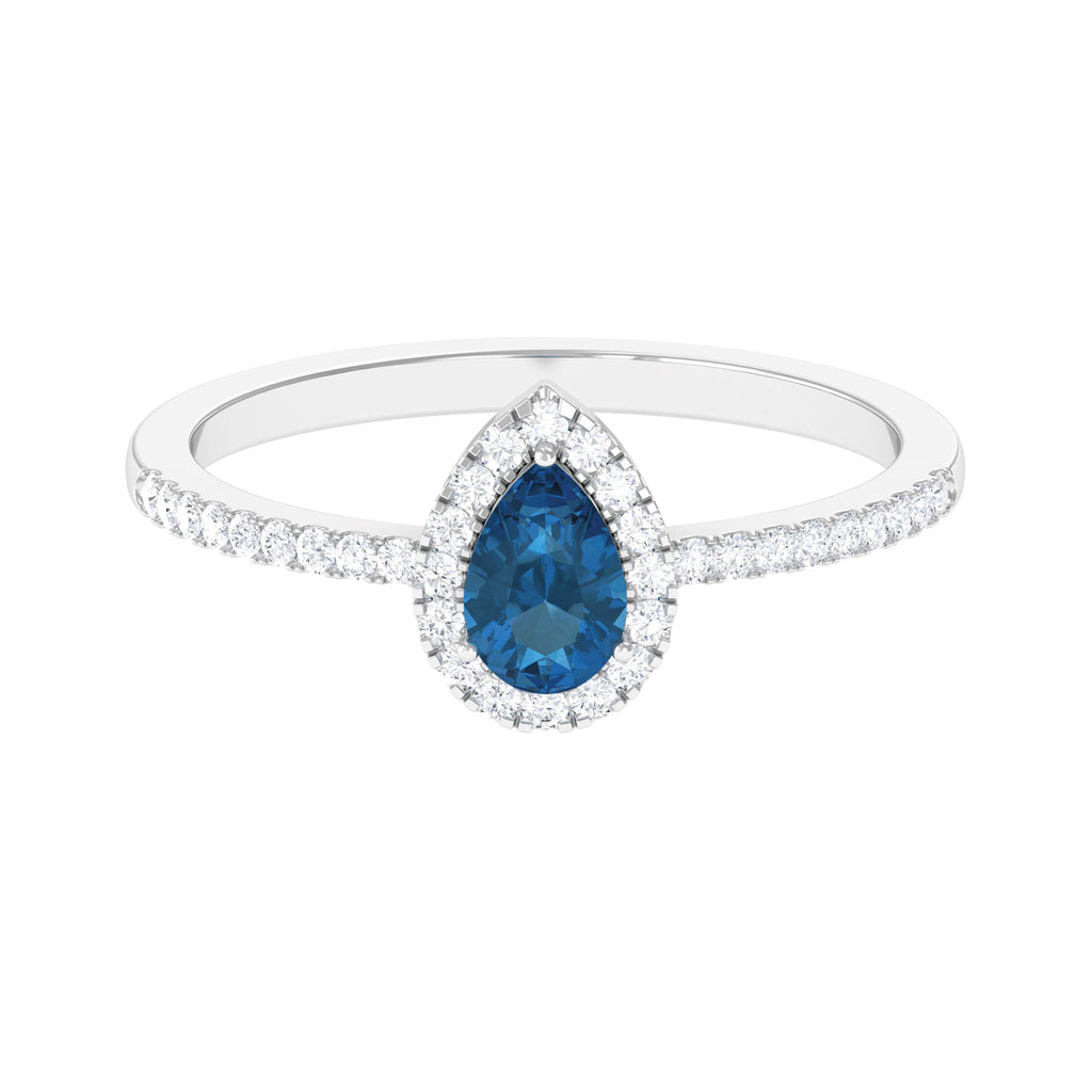 1.25 CT London Blue Topaz Teardrop Engagement Ring with Diamond Halo London Blue Topaz - ( AAA ) - Quality - Rosec Jewels