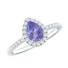 Real Pear Shape Tanzanite Teardrop Engagement Ring with Diamond Halo AAA - Rosec Jewels