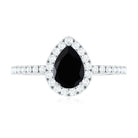 Certified 0.85 Carat Pear Shape Lab Grown Black and White Diamond Halo Engagement Ring AAAA ( Synthetic ) - Rosec Jewels