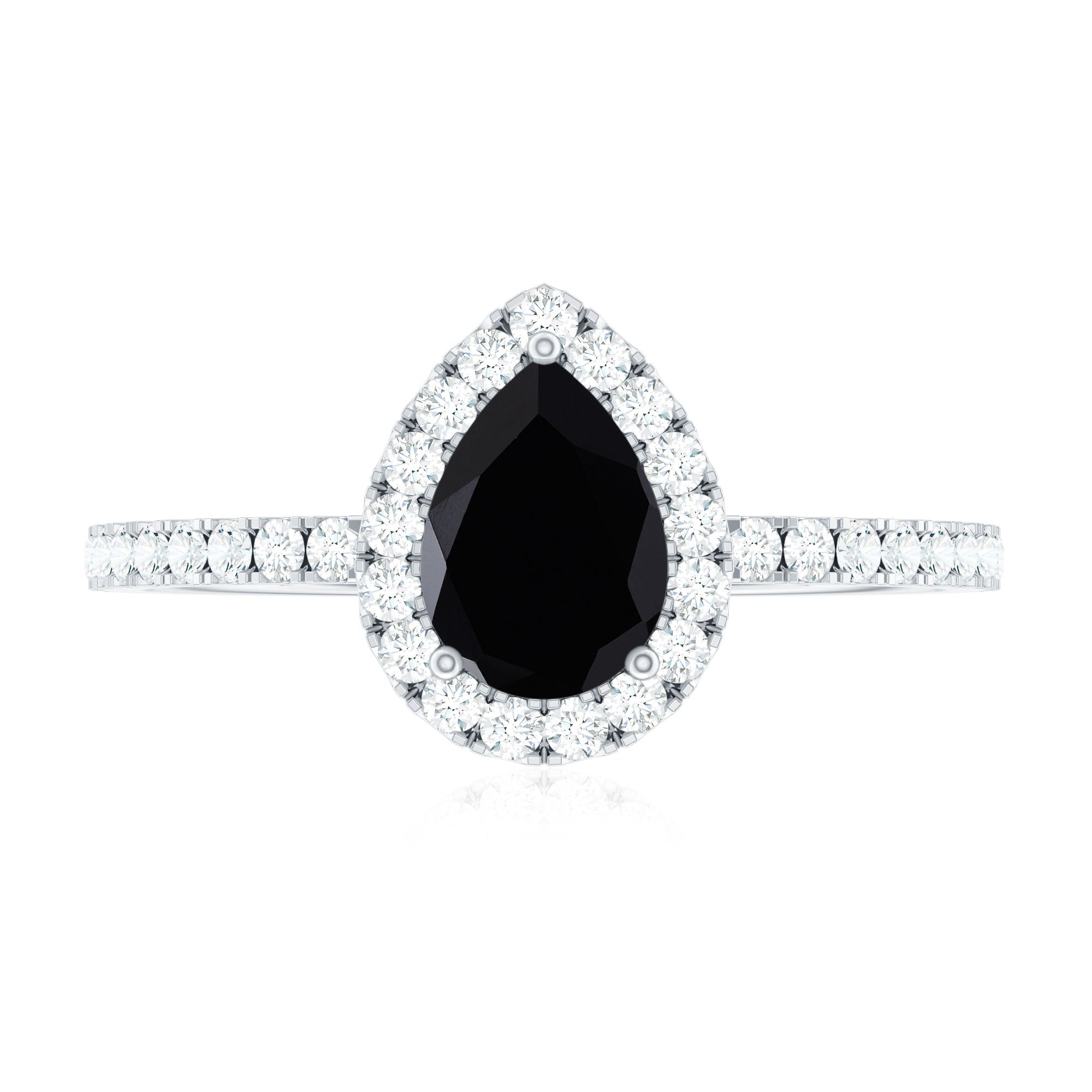Certified 0.85 Carat Pear Shape Lab Grown Black and White Diamond Halo Engagement Ring AAAA ( Synthetic ) - Rosec Jewels