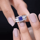 Princess Cut Lab Grown Blue Sapphire Solitaire Ring Set with Moissanite Lab Created Blue Sapphire - ( AAAA ) - Quality - Rosec Jewels