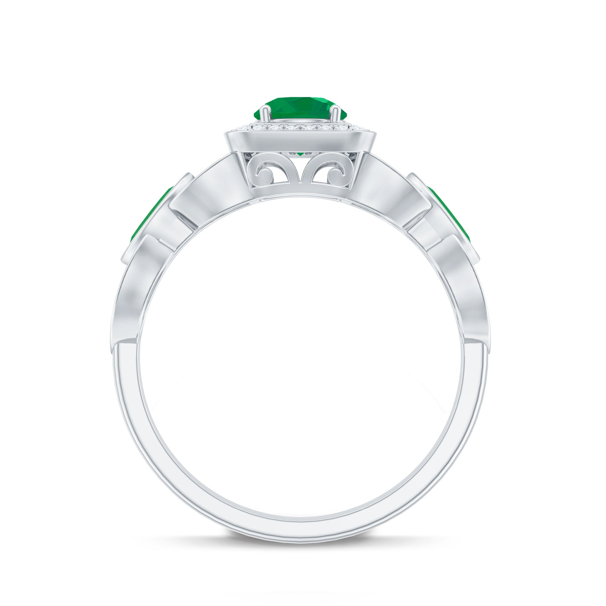 Rosec Jewels-Natural Emerald Diamond Vintage Looking Engagement Ring