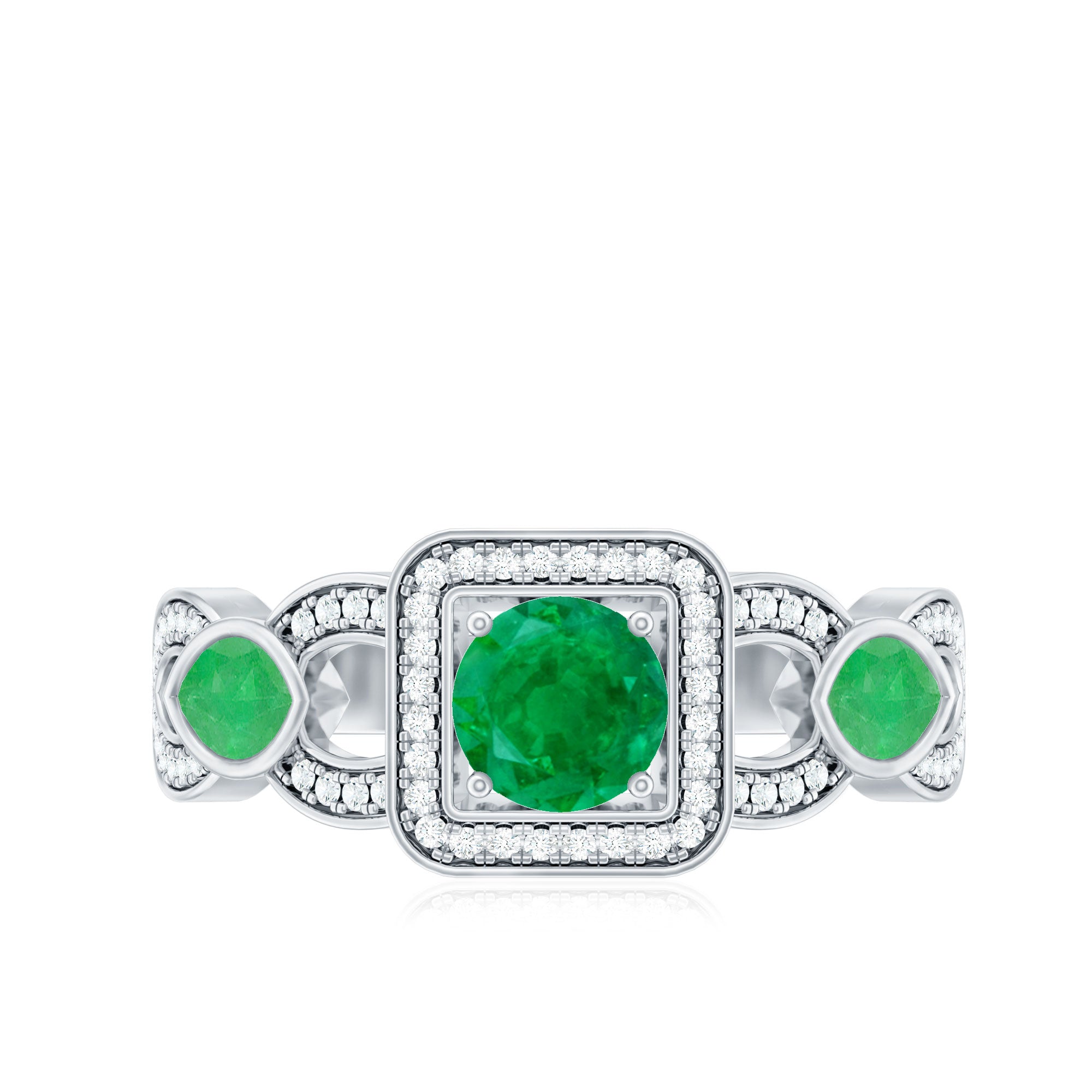 Rosec Jewels-Natural Emerald Diamond Vintage Looking Engagement Ring