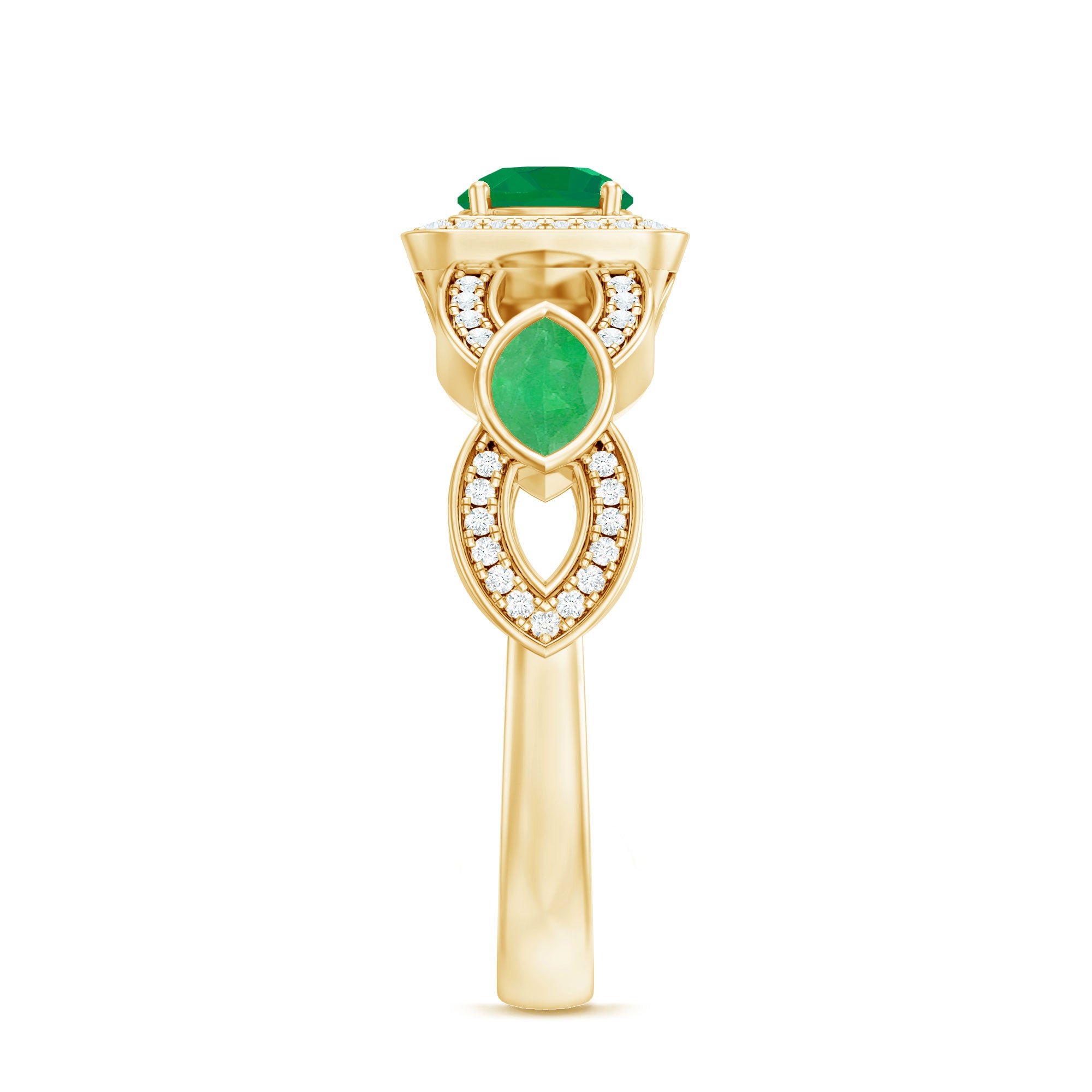 Rosec Jewels-Natural Emerald Diamond Vintage Looking Engagement Ring