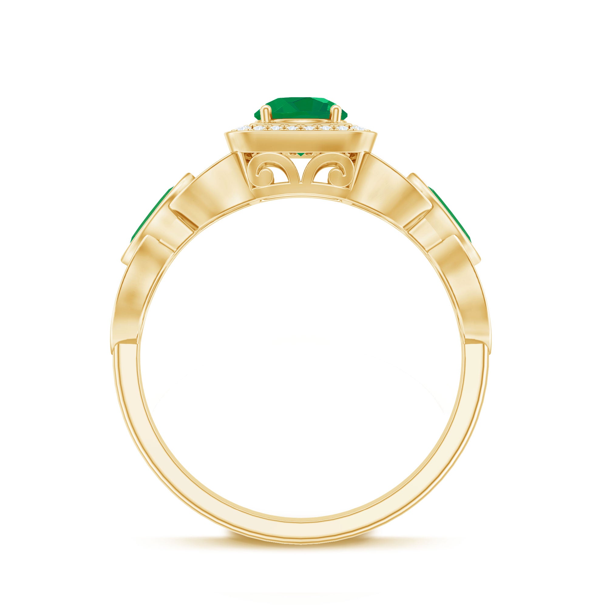 Rosec Jewels-Natural Emerald Diamond Vintage Looking Engagement Ring