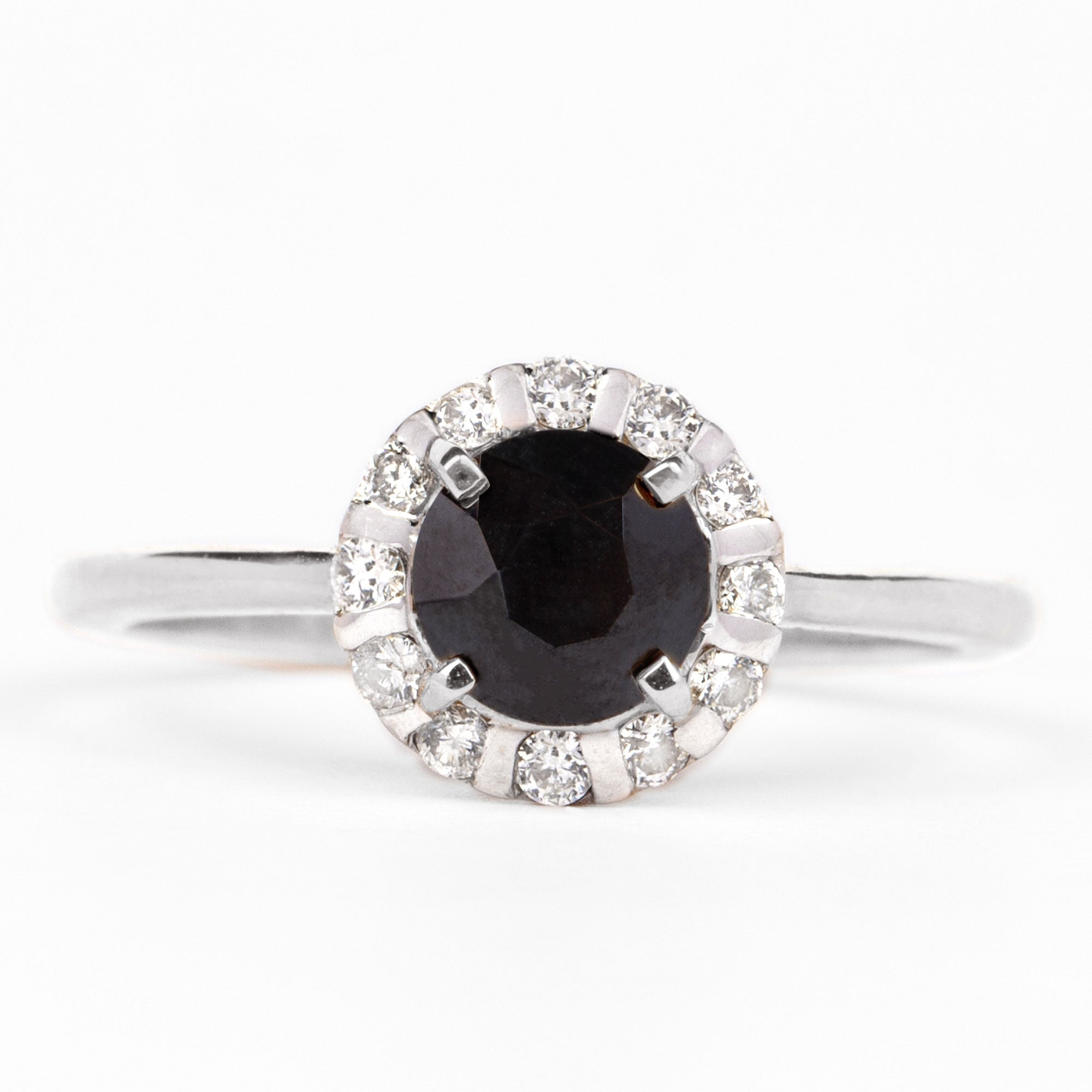 Black and White Diamond Promise Ring with Halo Black Diamond - ( AAA ) - Quality - Rosec Jewels