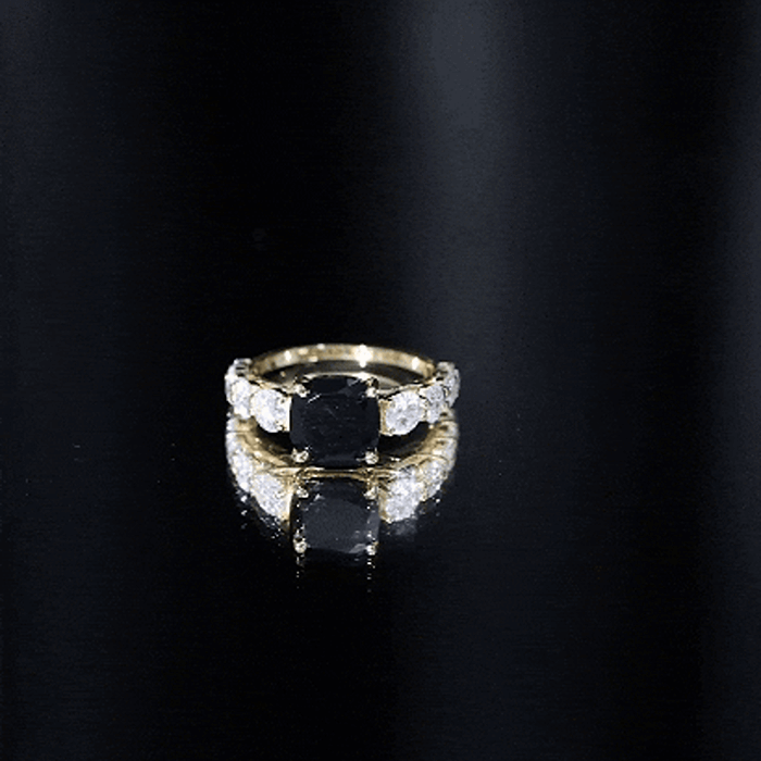 Certified 2.8 Carat Lab Grown Black Diamond Cushion Cut Engagement Ring with Side Stones AAAA ( Synthetic ) - Rosec Jewels