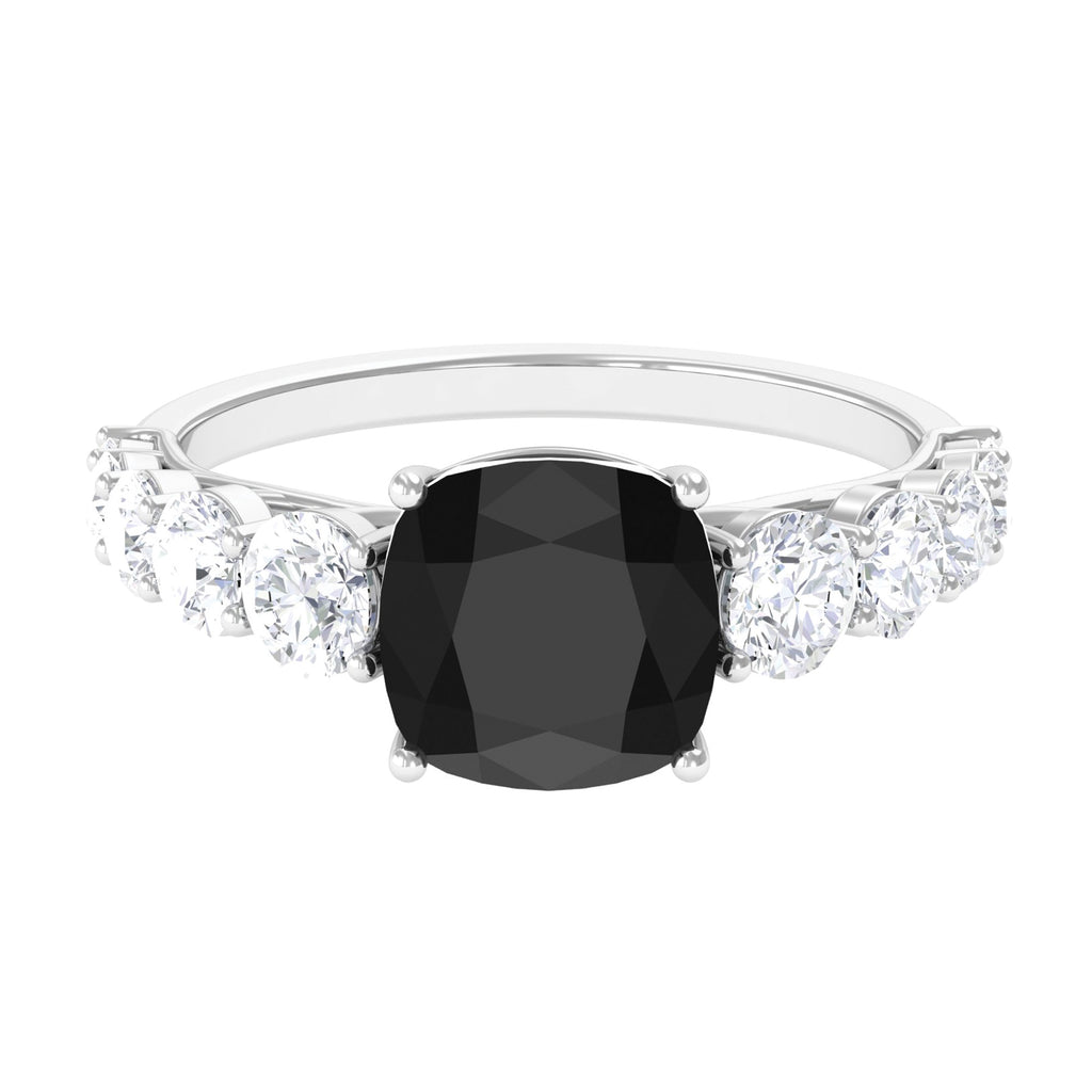 Created Black Diamond Solitaire Engagement Ring with Moissanite Side Stones Lab Created Black Diamond - ( AAAA ) - Quality - Rosec Jewels