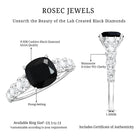 Certified 2.8 Carat Lab Grown Black Diamond Cushion Cut Engagement Ring with Side Stones AAAA ( Synthetic ) - Rosec Jewels