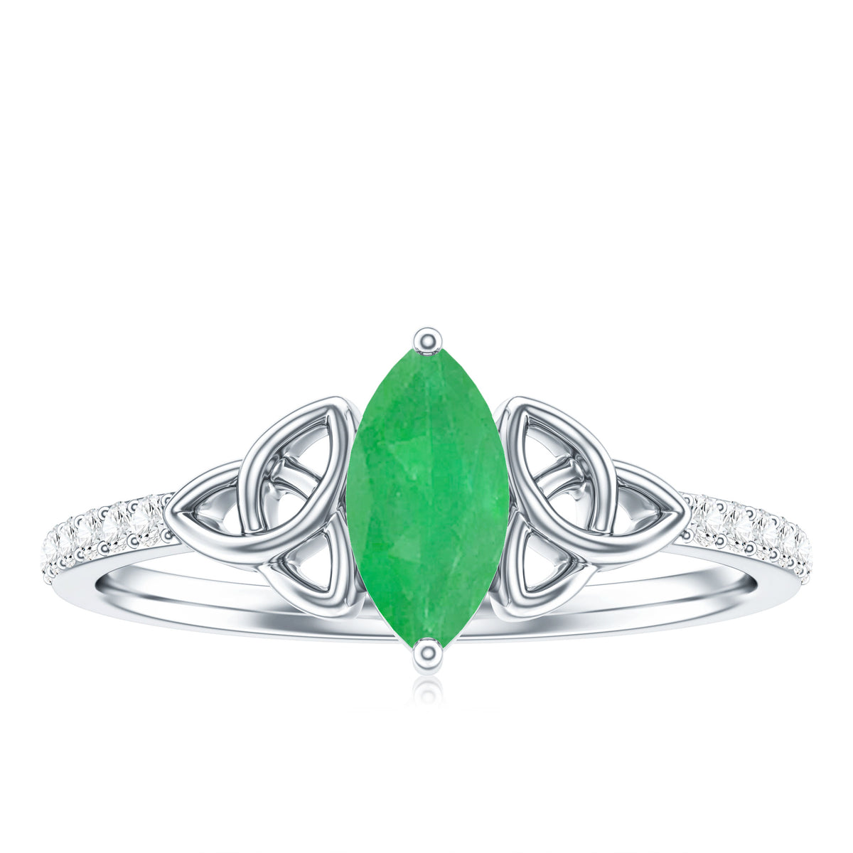 Natural Marquise Emerald Diamond Promise Ring with Celtic Knot AAA - Rosec Jewels