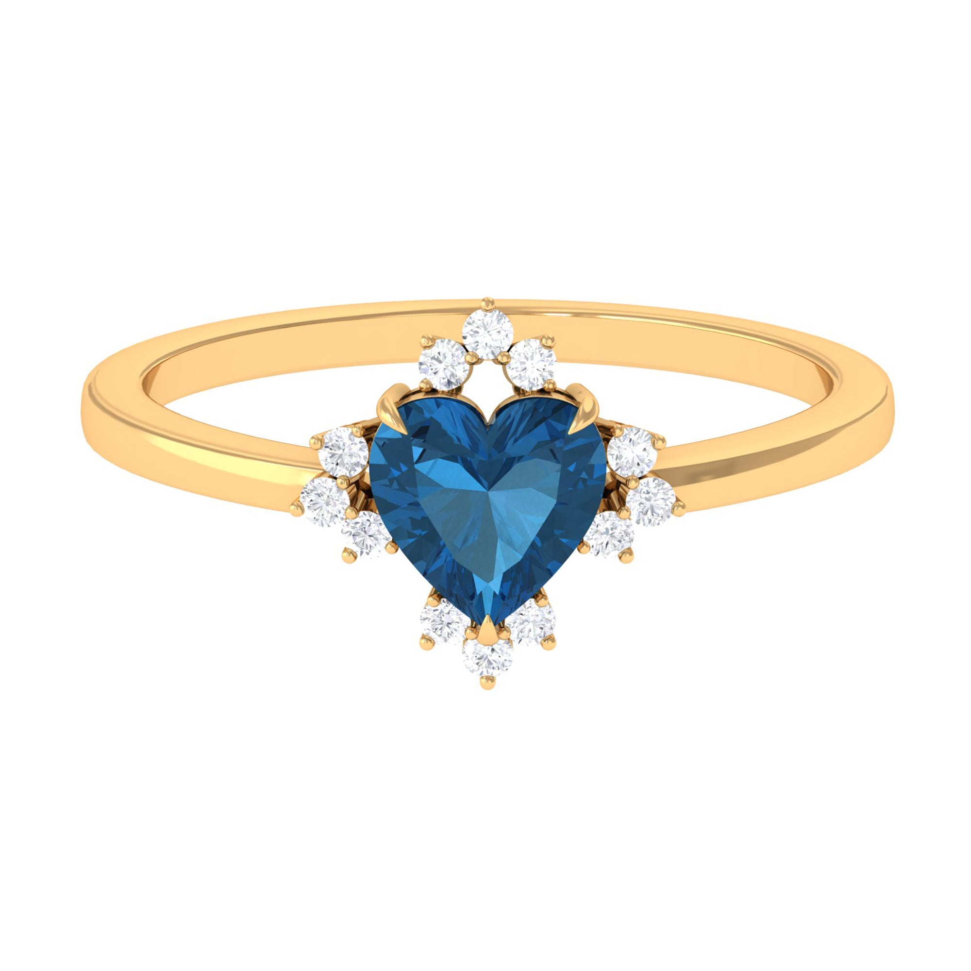 Heart Shape London Blue Topaz Promise Ring with Diamond Accent London Blue Topaz - ( AAA ) - Quality - Rosec Jewels