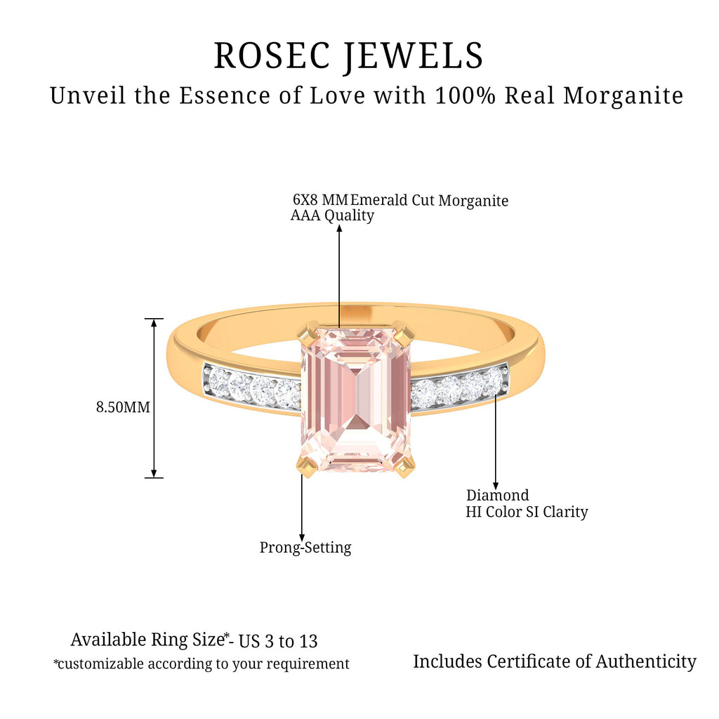 2 CT Emerald Cut Morganite Classic Solitaire Ring with Diamond Morganite - ( AAA ) - Quality - Rosec Jewels