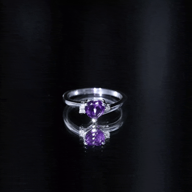 Rosec Jewels-Real 0.9 Carat Amethyst Heart Engagement Ring with Diamond