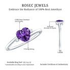Rosec Jewels-Real 0.9 Carat Amethyst Heart Engagement Ring with Diamond