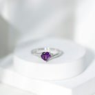 Rosec Jewels-Real 0.9 Carat Amethyst Heart Engagement Ring with Diamond