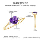 Rosec Jewels-Real 0.9 Carat Amethyst Heart Engagement Ring with Diamond