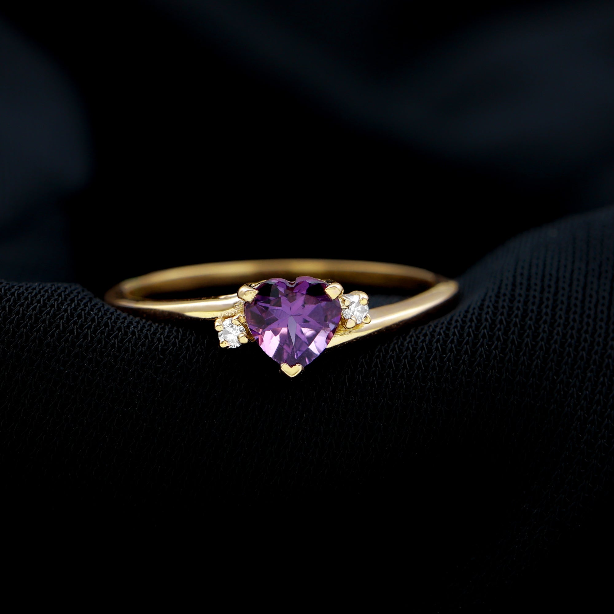 1 CT Heart Shape Amethyst Solitaire Promise Ring with Diamond Amethyst - ( AAA ) - Quality - Rosec Jewels