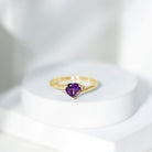 Rosec Jewels-Real 0.9 Carat Amethyst Heart Engagement Ring with Diamond