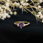 Rosec Jewels-Real 0.9 Carat Amethyst Heart Engagement Ring with Diamond