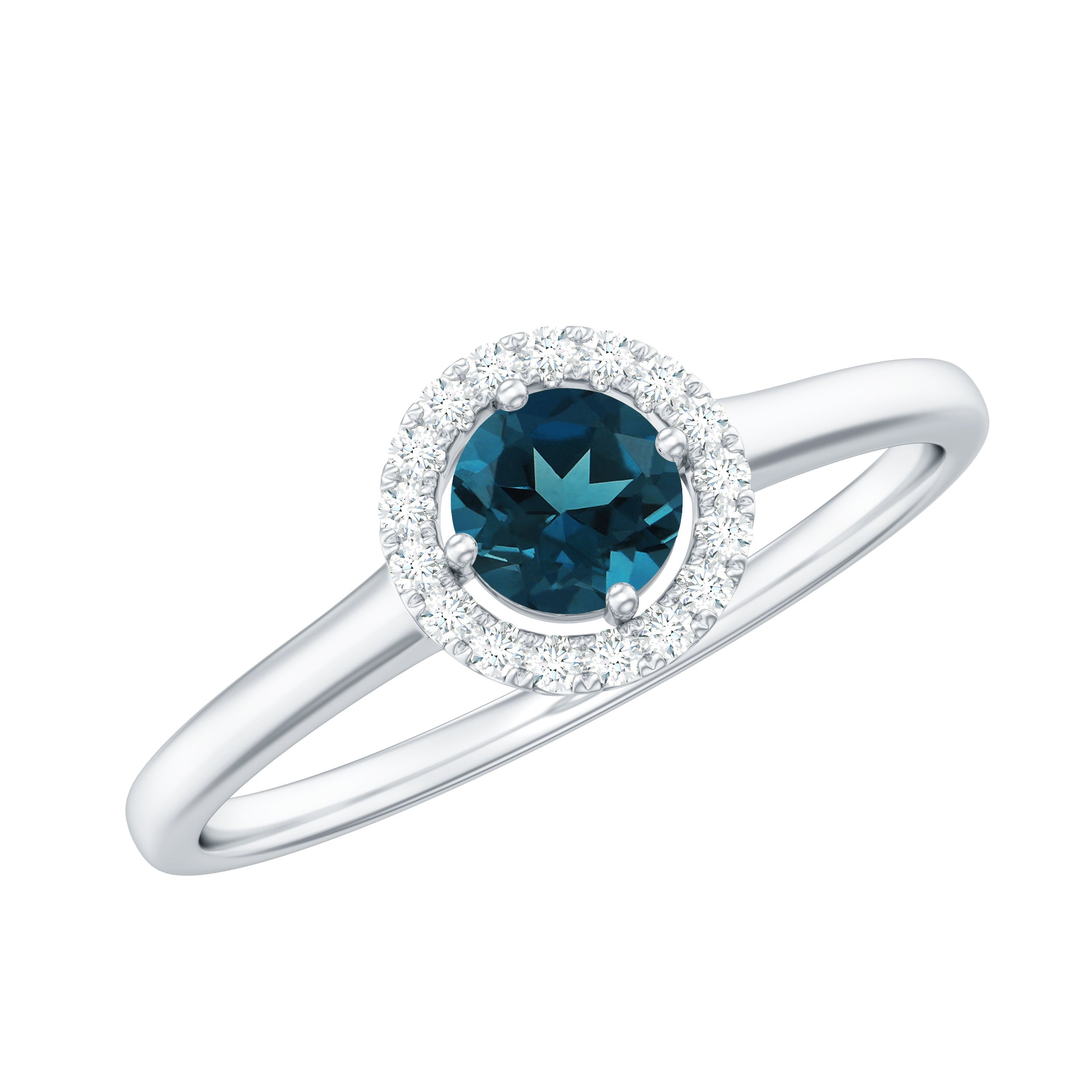 Certified Blue Topaz and Diamond Halo Promise Ring AAA - Rosec Jewels
