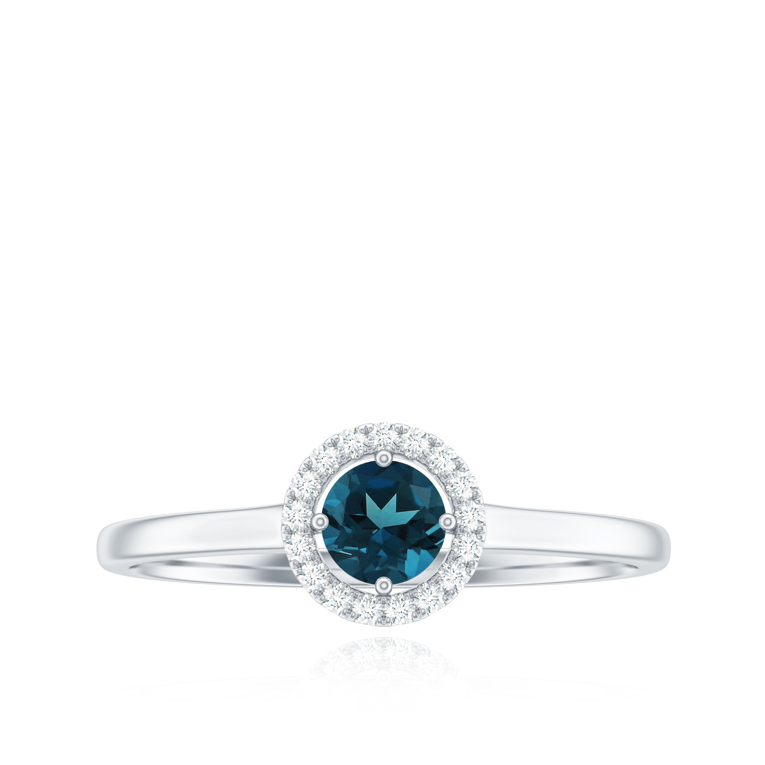 Certified Blue Topaz and Diamond Halo Promise Ring AAA - Rosec Jewels