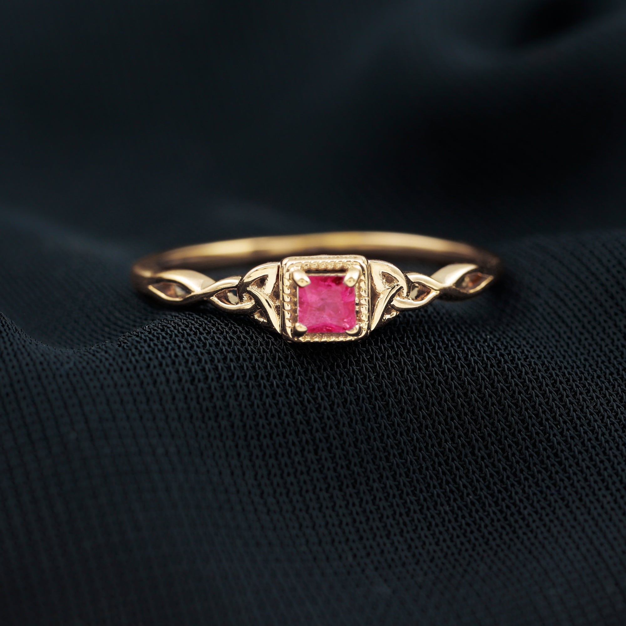 Princess Cut Solitaire Ruby Celtic Knot Ring Ruby - ( AAA ) - Quality - Rosec Jewels