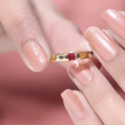 Princess Cut Created Ruby Solitaire Promise Ring AAAA - Rosec Jewels