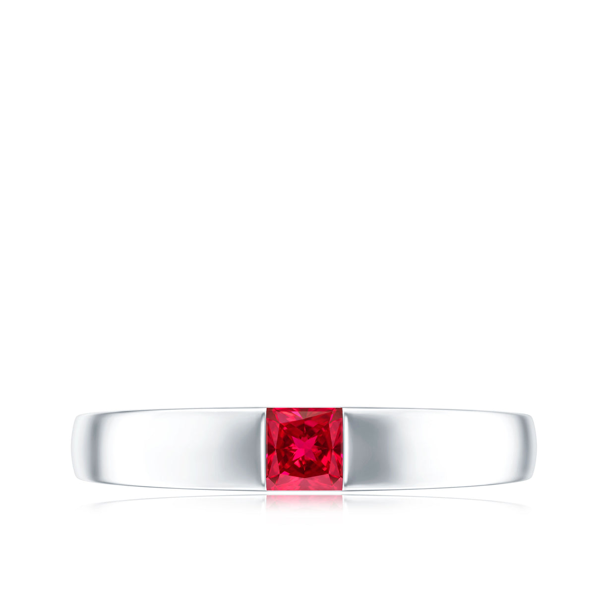 Princess Cut Created Ruby Solitaire Promise Ring AAAA - Rosec Jewels