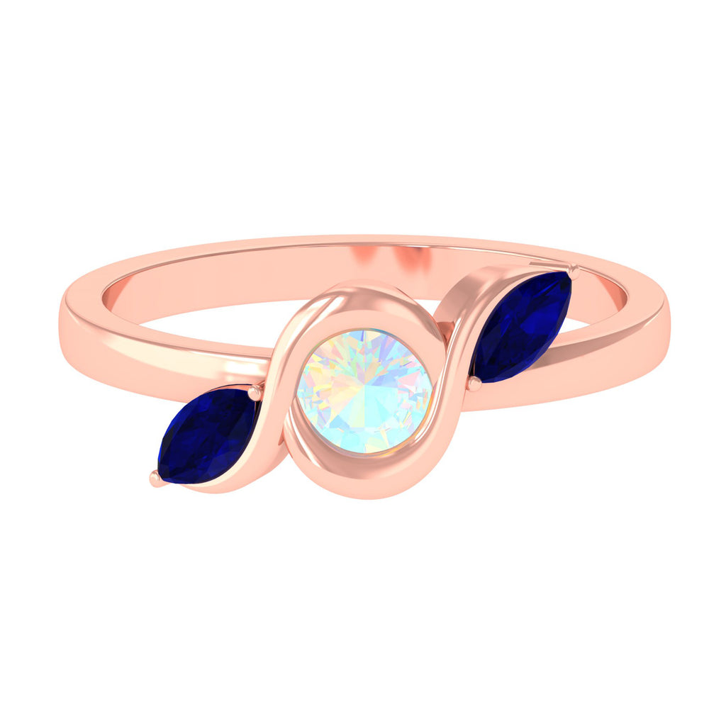 Rosec Jewels-Minimal Ethiopian Opal and Blue Sapphire Leaf Promise Ring