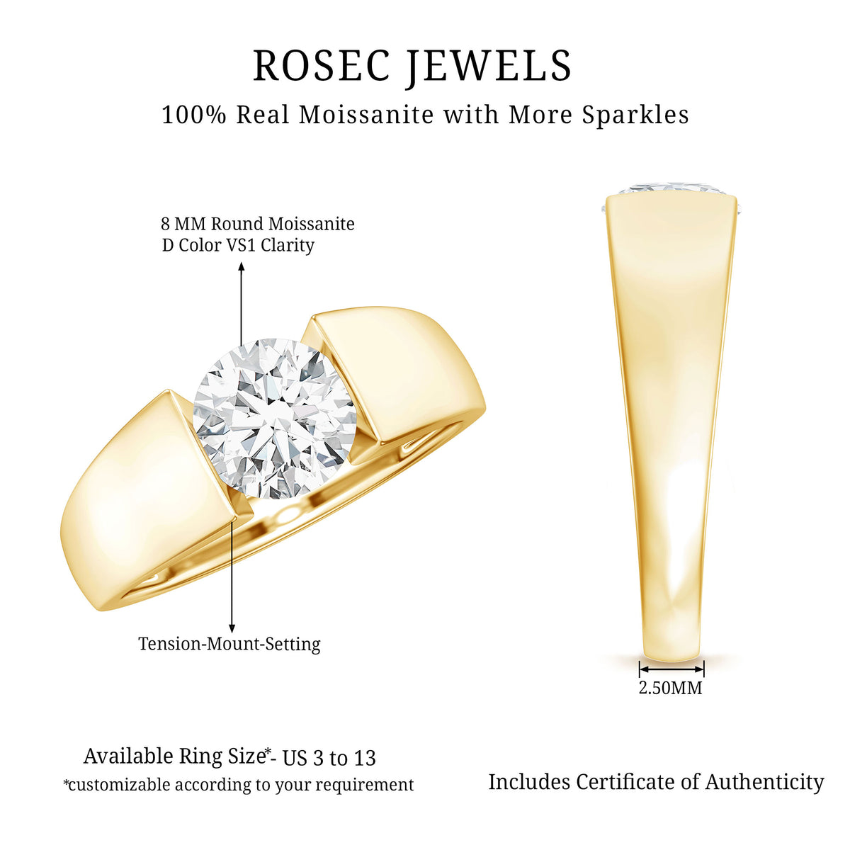 Rosec Jewels-IGI Graded 2 Carat Lab Grown Diamond Engagement Ring for Men