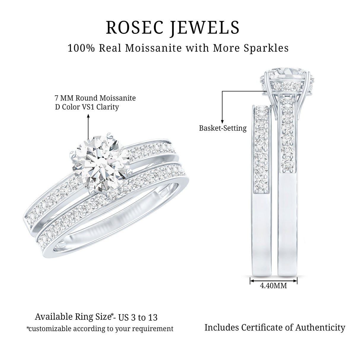 Rosec Jewels-1 Carat Lab Grown Diamond Wedding Ring Set with IGI Certificate