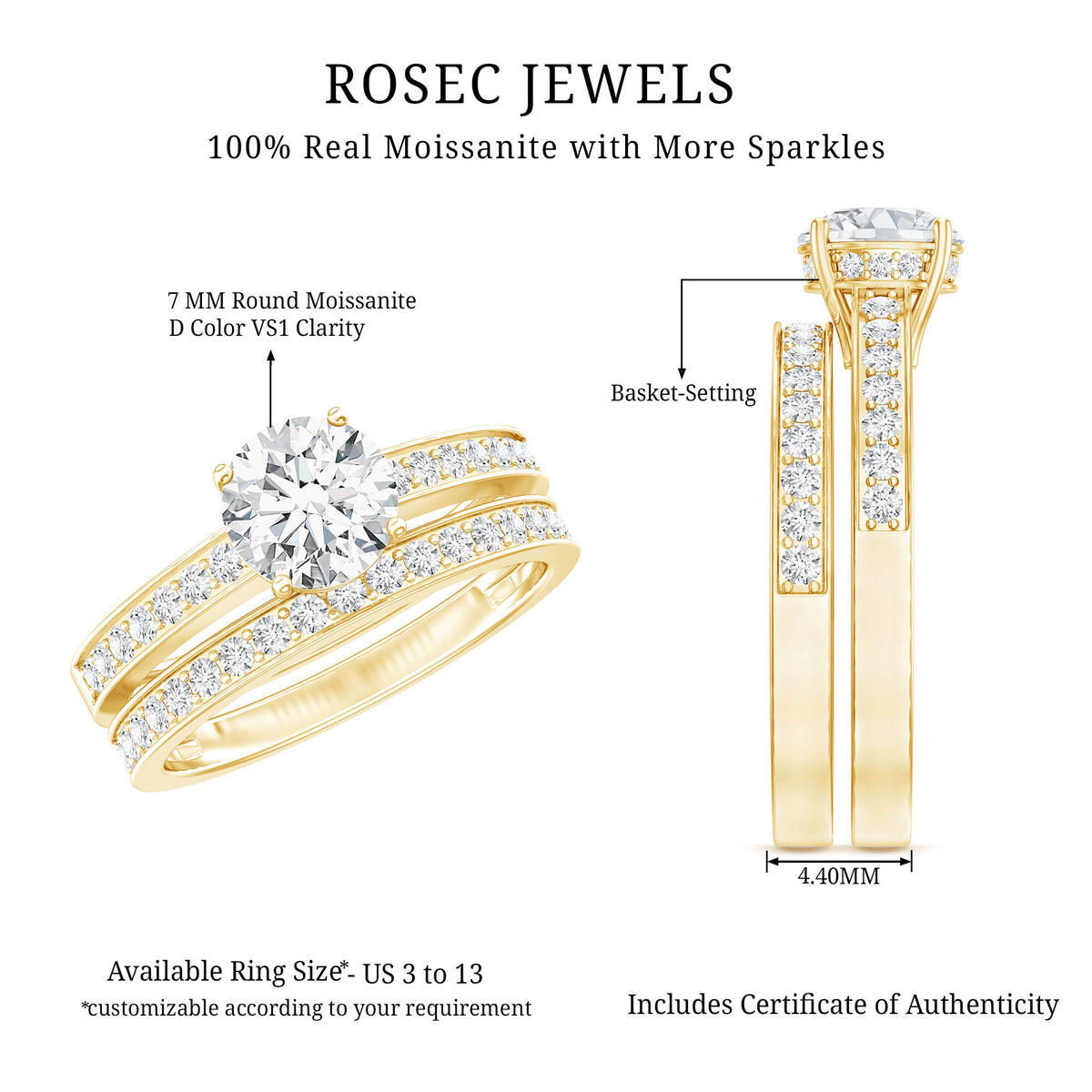 Rosec Jewels-1 Carat Lab Grown Diamond Wedding Ring Set with IGI Certificate