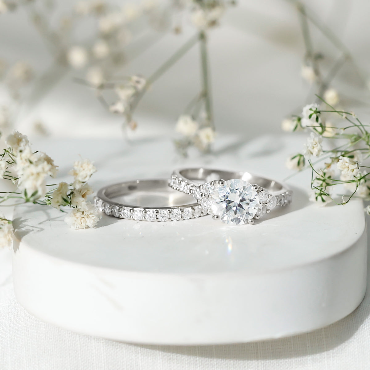 Rosec Jewels-IGI Certified Lab Grown 2 Carat Diamond Engagement Ring and Wedding Band Set
