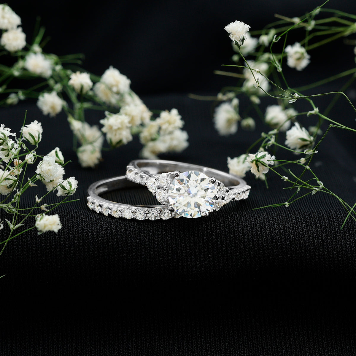 Rosec Jewels-IGI Certified Lab Grown 2 Carat Diamond Engagement Ring and Wedding Band Set