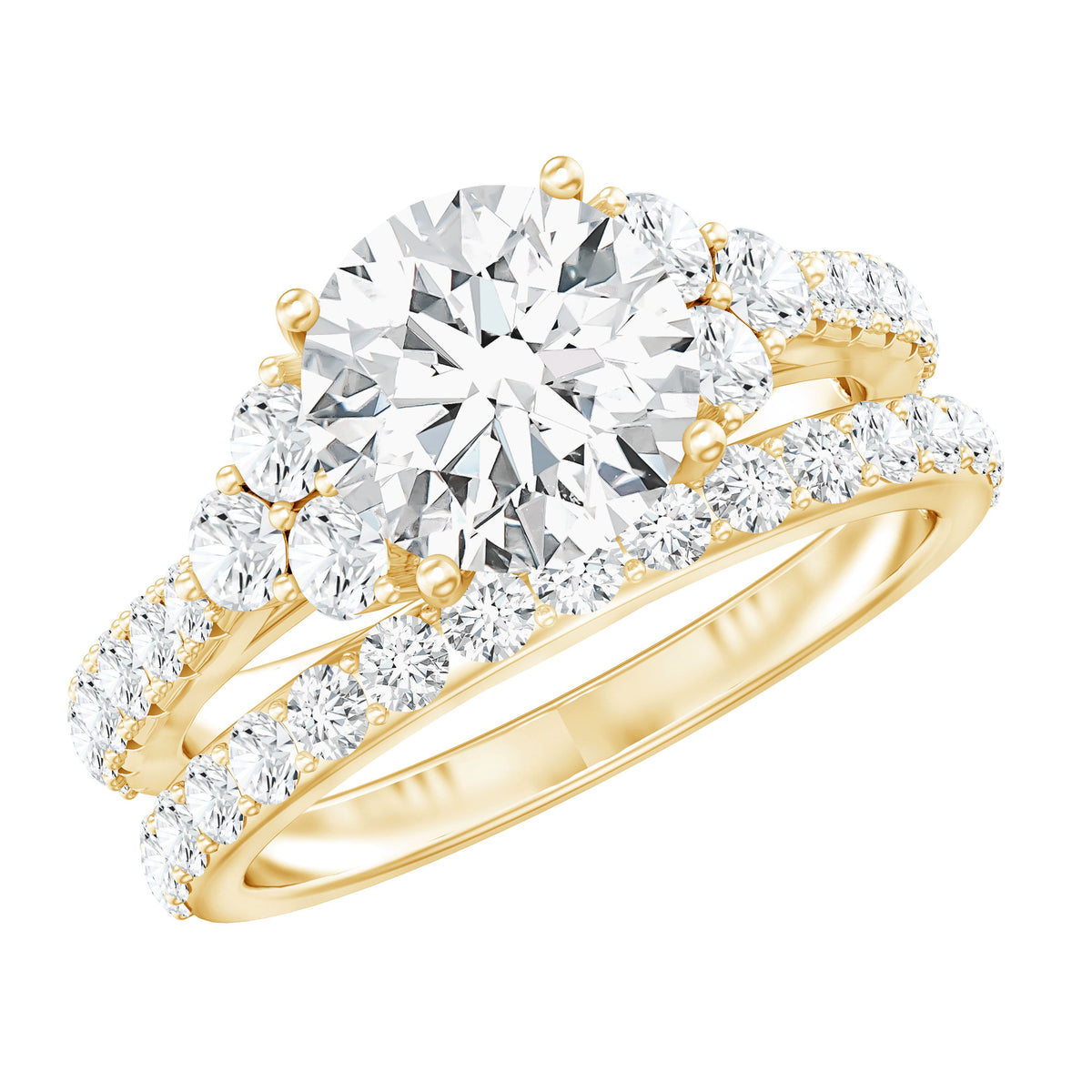 Rosec Jewels-IGI Certified Lab Grown 2 Carat Diamond Engagement Ring and Wedding Band Set
