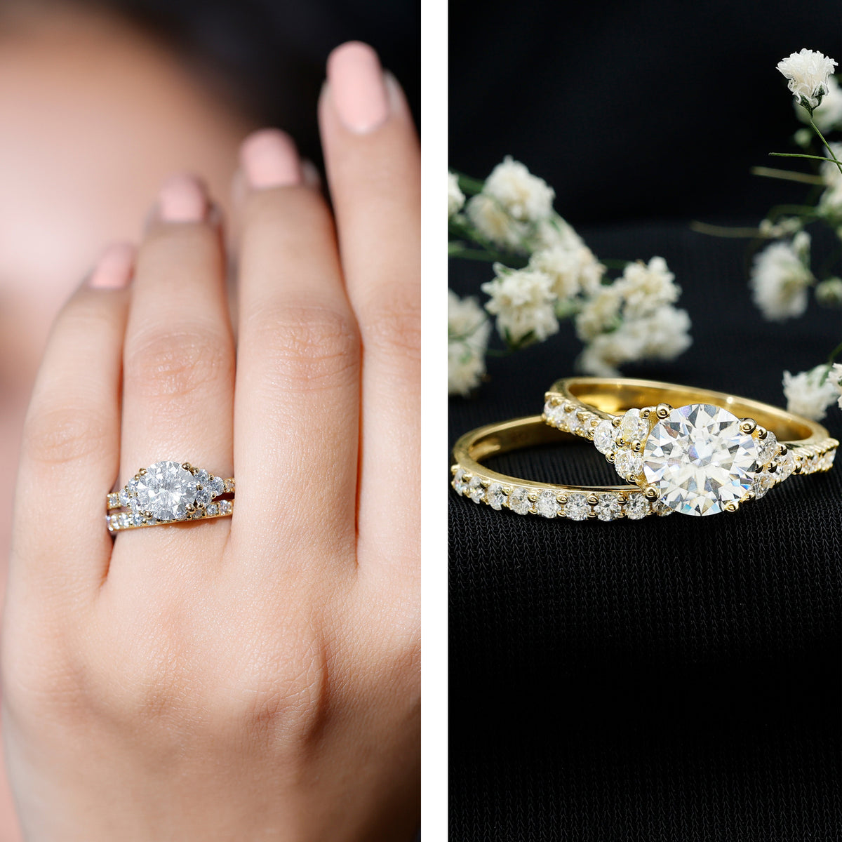 Rosec Jewels-IGI Certified Lab Grown 2 Carat Diamond Engagement Ring and Wedding Band Set
