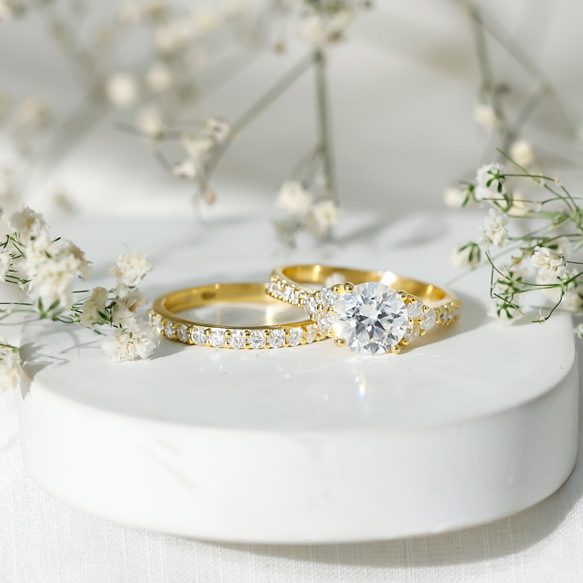 Rosec Jewels-IGI Certified Lab Grown 2 Carat Diamond Engagement Ring and Wedding Band Set
