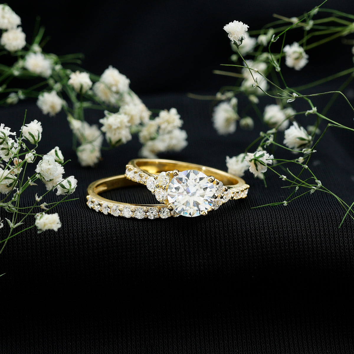 Rosec Jewels-IGI Certified Lab Grown 2 Carat Diamond Engagement Ring and Wedding Band Set