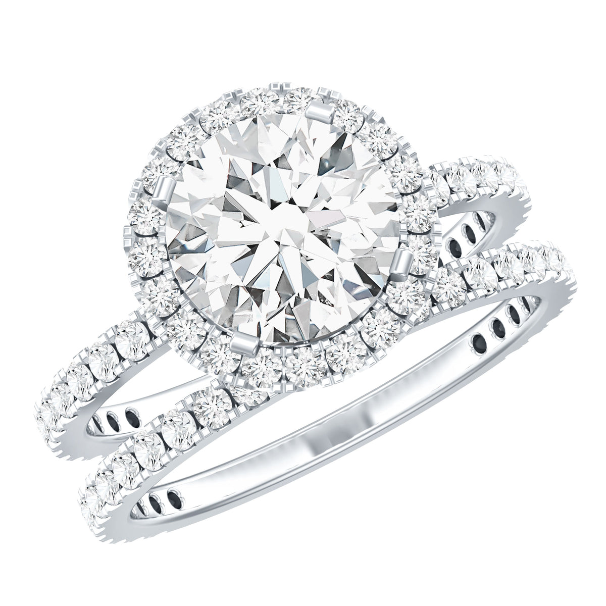 Lab Grown 2 Carat Diamond Halo Bridal Ring Set with IGI Certificate Lab - ( E-VS1 ) - Rosec Jewels