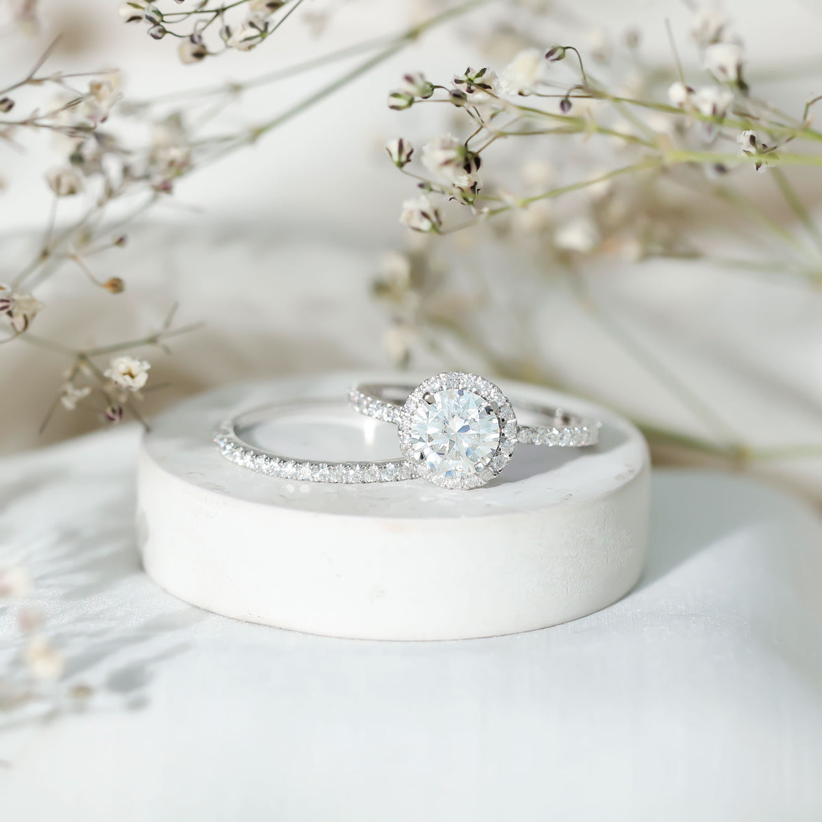 Lab Grown 2 Carat Diamond Halo Bridal Ring Set with IGI Certificate Lab - ( E-VS1 ) - Rosec Jewels