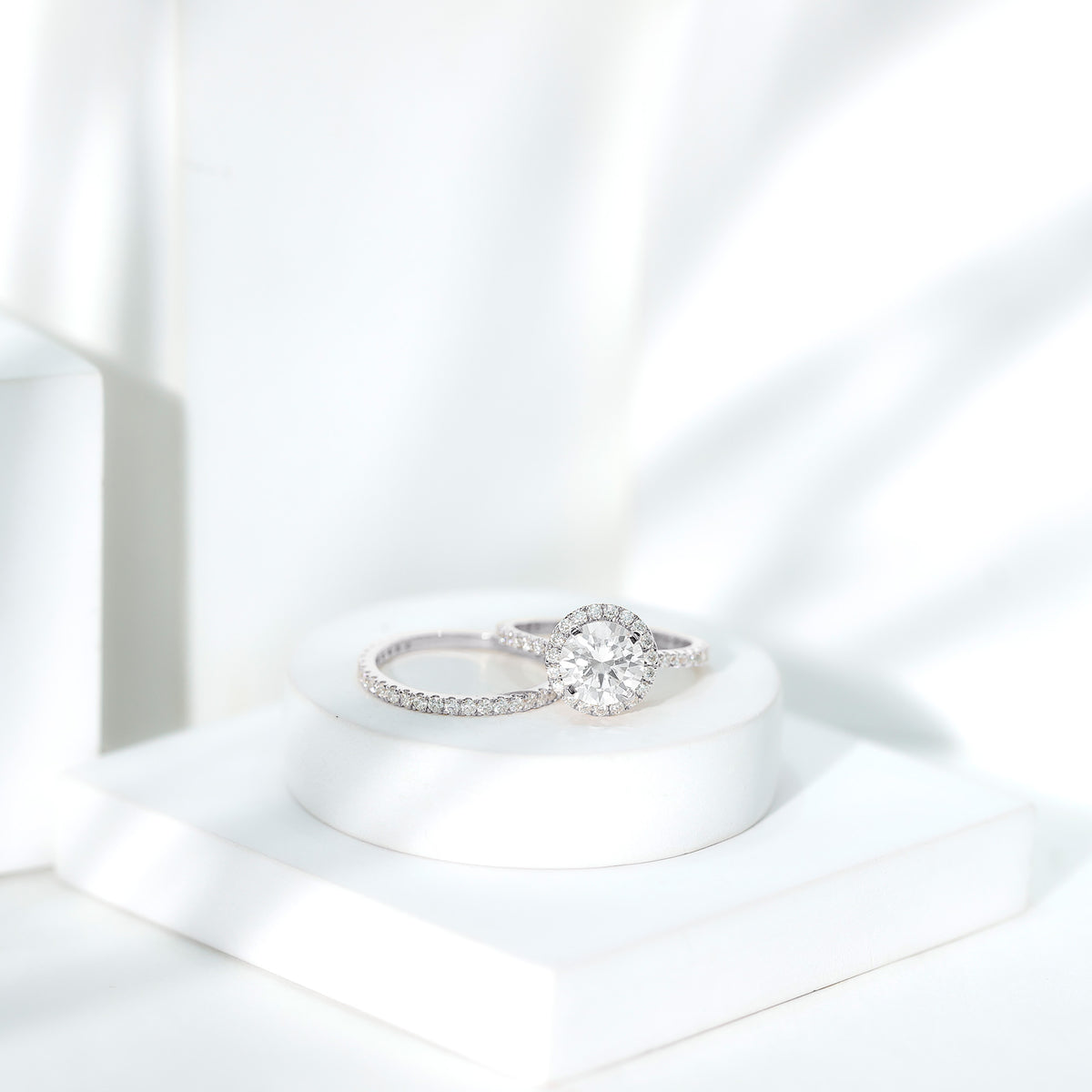 Rosec Jewels-Lab Grown 2 Carat Diamond Halo Bridal Ring Set with IGI Certificate