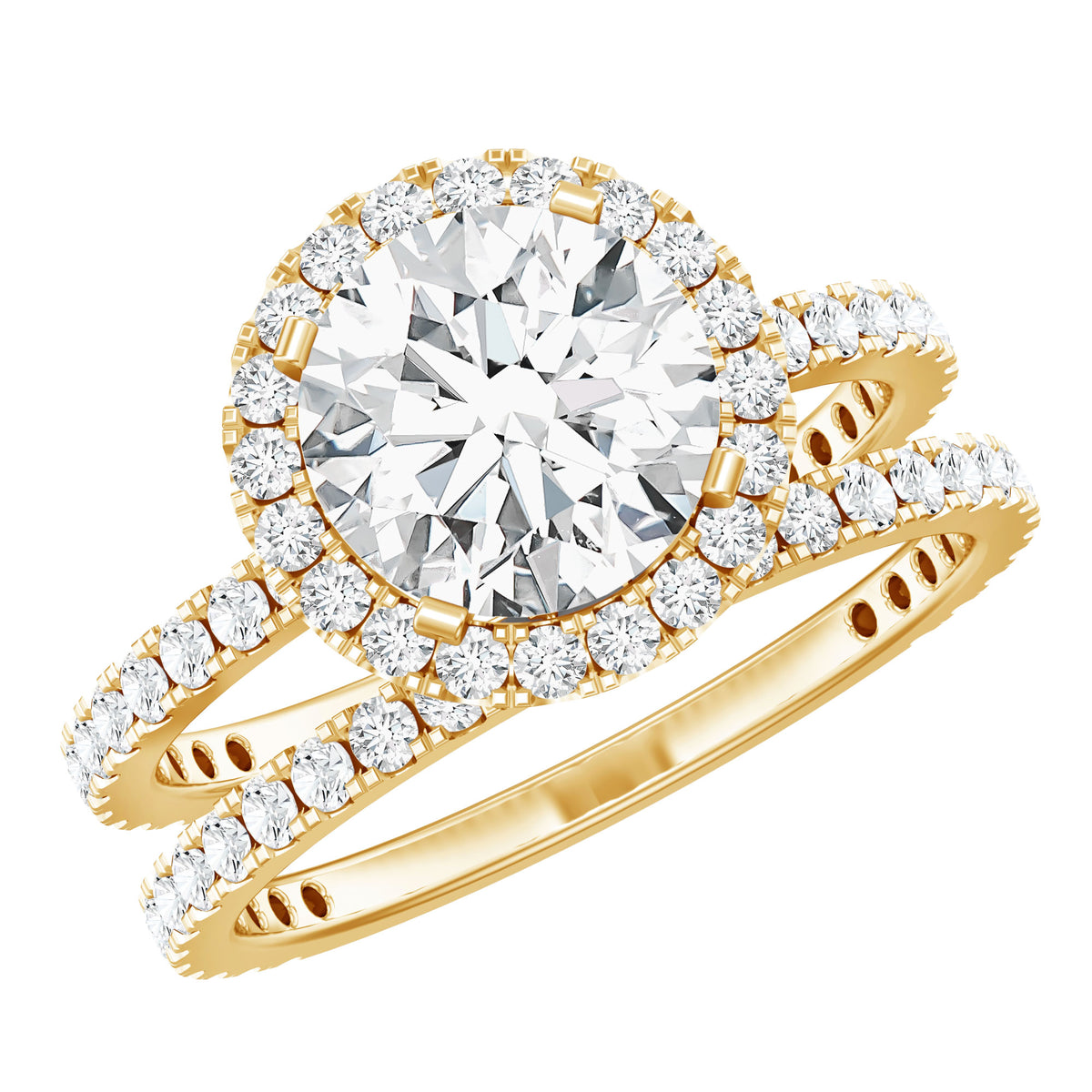Rosec Jewels-Lab Grown 2 Carat Diamond Halo Bridal Ring Set with IGI Certificate