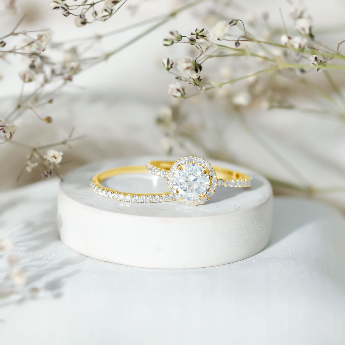 Rosec Jewels-Lab Grown 2 Carat Diamond Halo Bridal Ring Set with IGI Certificate
