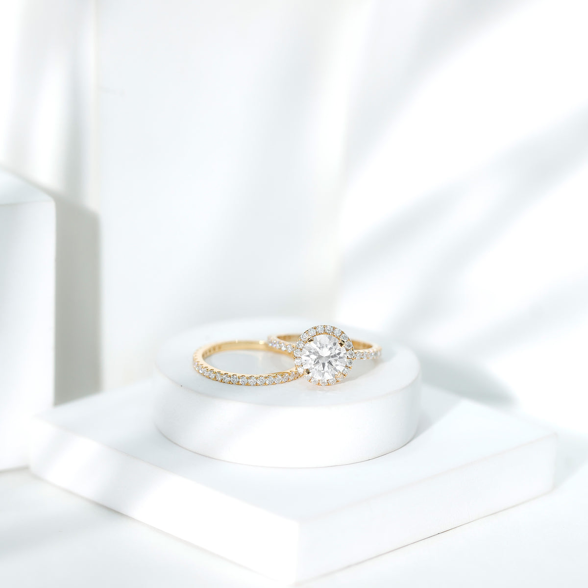 Rosec Jewels-Lab Grown 2 Carat Diamond Halo Bridal Ring Set with IGI Certificate