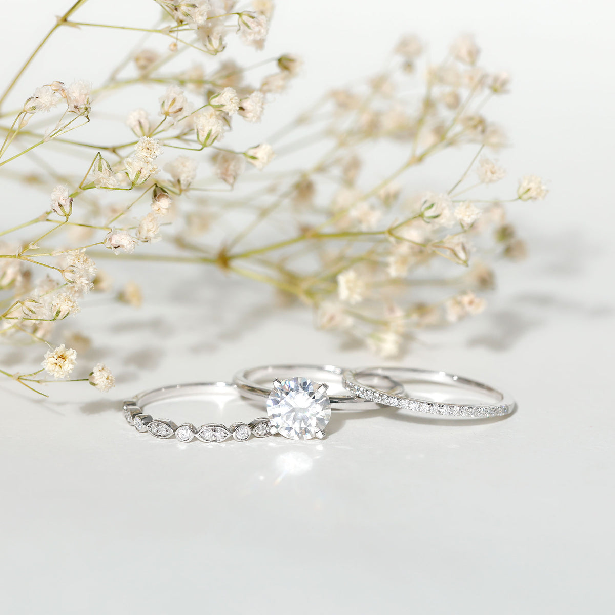 IGI Documented 2 Carat Lab Grown Diamond Trio Bridal Ring Set for Women Lab - ( E-VS1 ) - Rosec Jewels