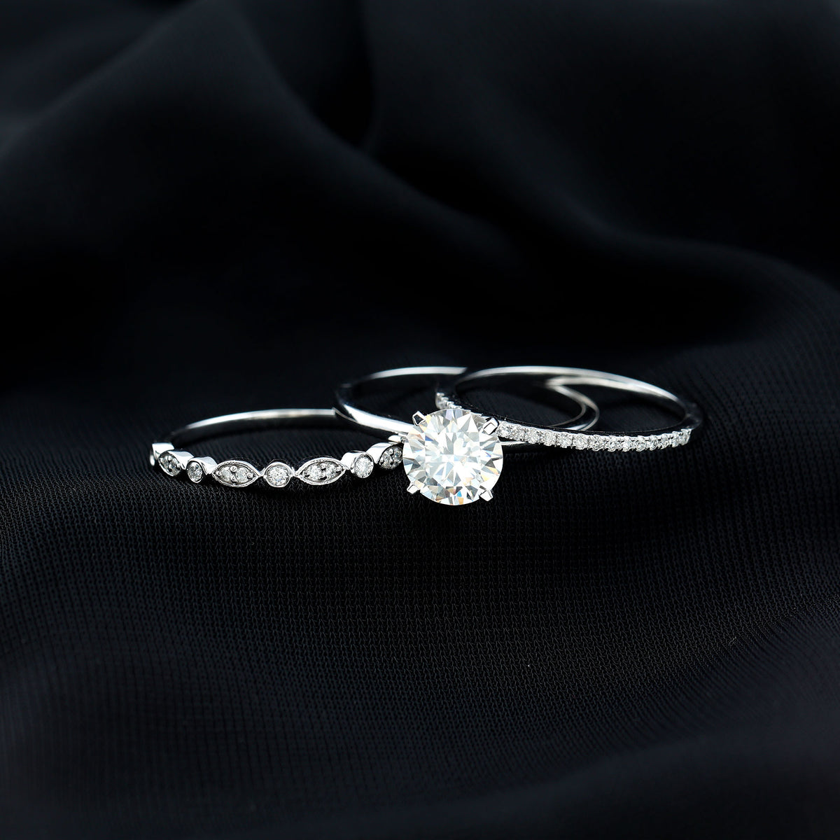 IGI Documented 2 Carat Lab Grown Diamond Trio Bridal Ring Set for Women Lab - ( E-VS1 ) - Rosec Jewels